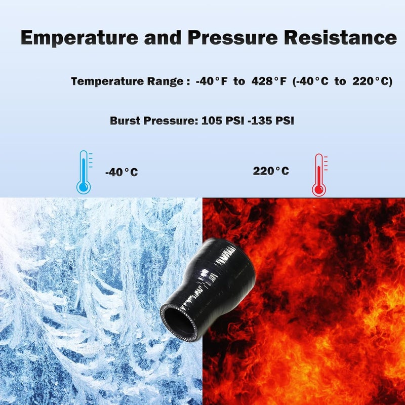 I33T أنبوب سيليكون للسيارات، قطر داخلي 1" إلى 1-9/16" (25 مم-40 مم) مخفض مستقيم، طول الساق 3" (76 مم)، موصل عالي الأداء ثلاثي الطبقات، خرطوم سيليكون نقي عالمي للسيارات (أسود) - Image 2